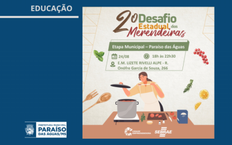 Imagem de compartilhamento para o artigo Prefeitura de Paraíso das Águas realiza 2º Desafio Estadual das Merendeiras da MS Todo dia